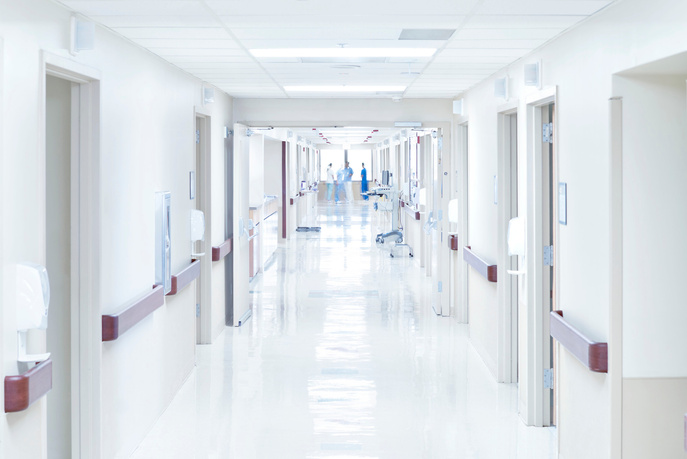 View down hospital corridor.